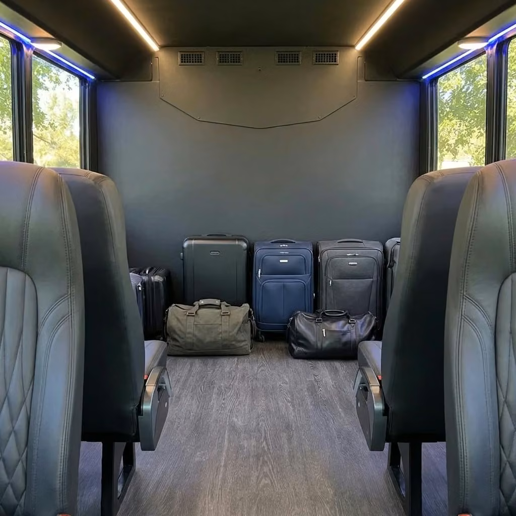 alabaster 20 passenger minibus luggage area