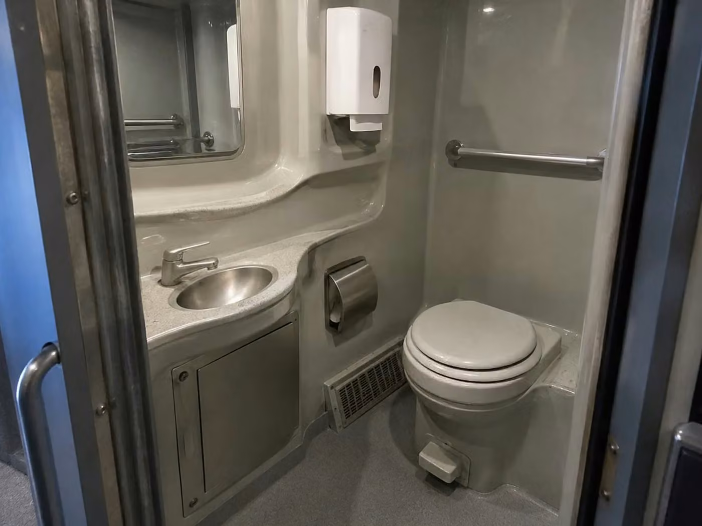 alabaster 56 passenger charter bus onboard restroom