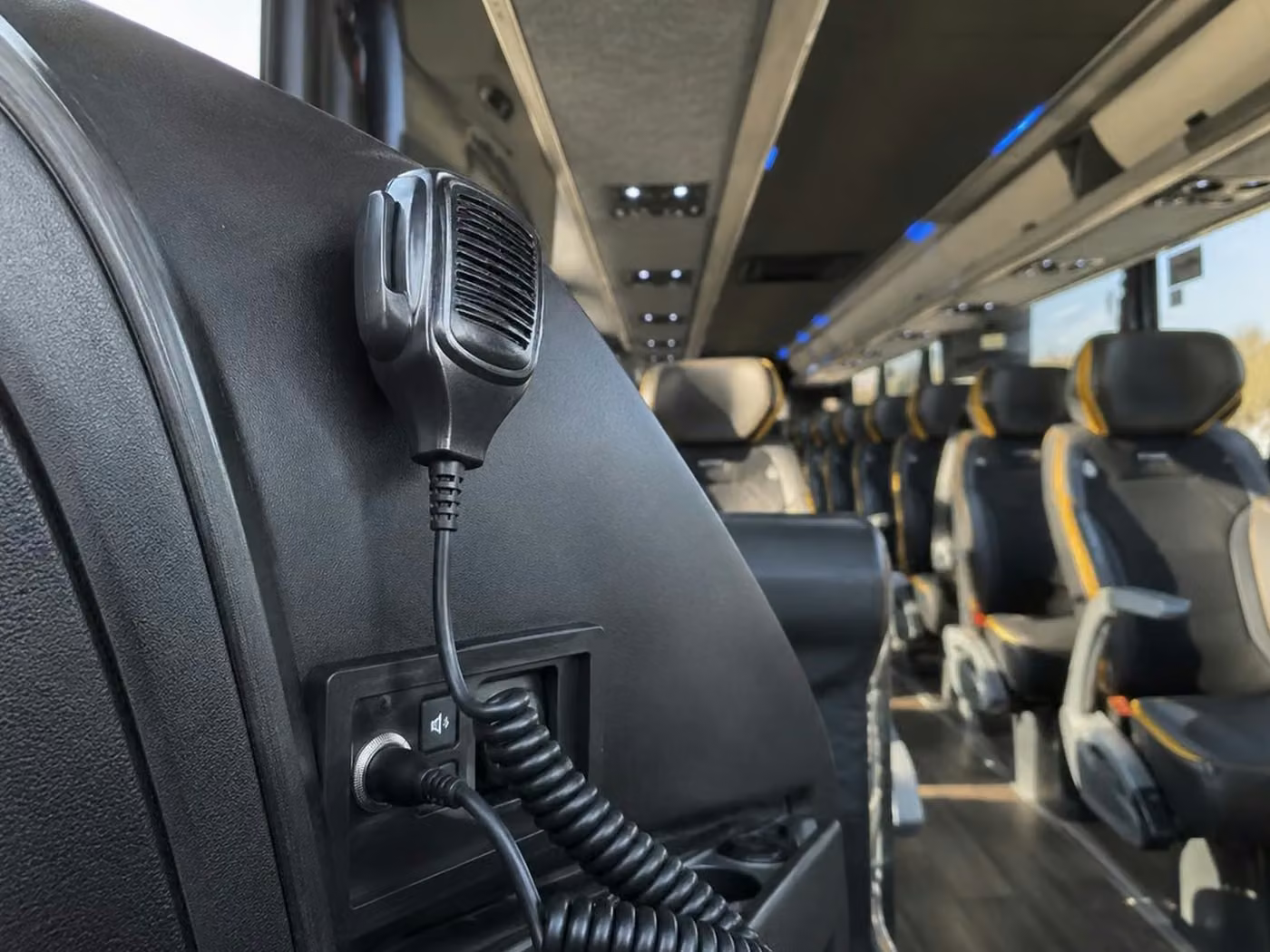 alabaster 56 passenger charter bus pa system