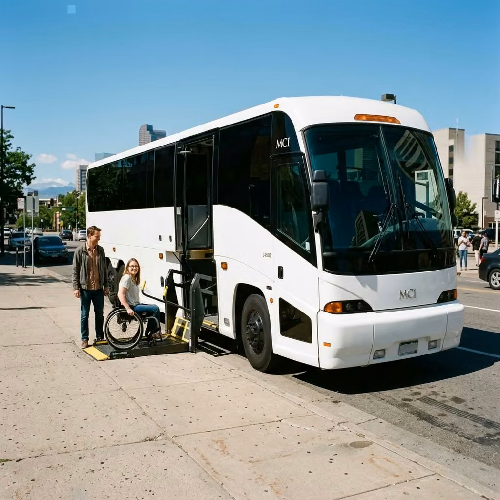 alabaster 56 passenger charter bus wheelchair lift