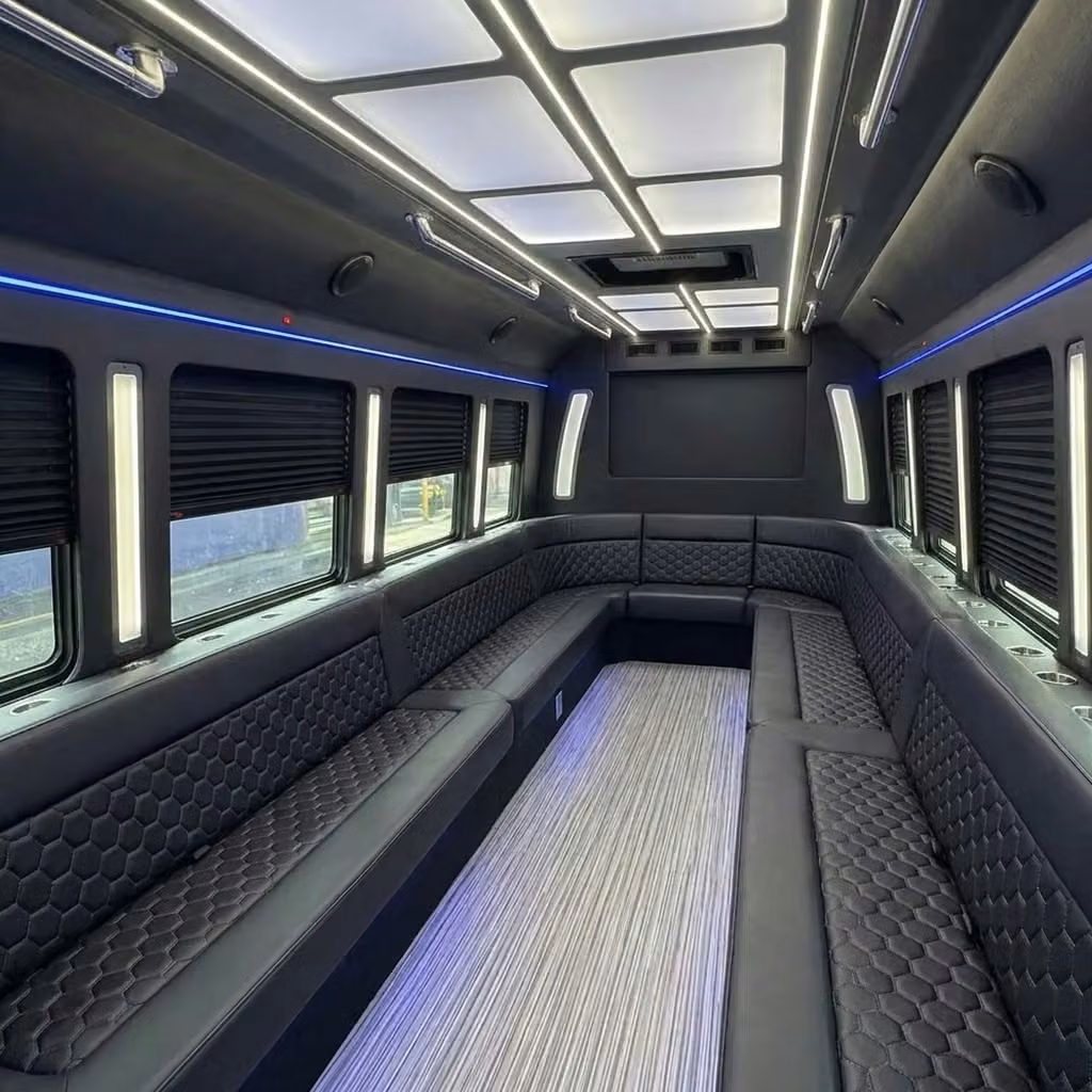alabaster party bus wraparound seating