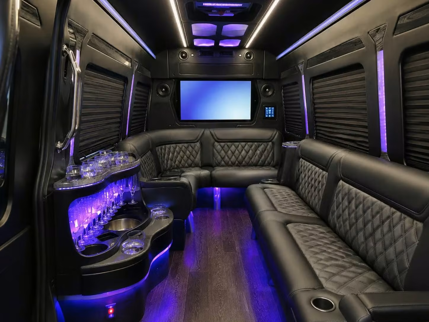 alabaster prom party buses with led lighting bluetooth sound and leather seating